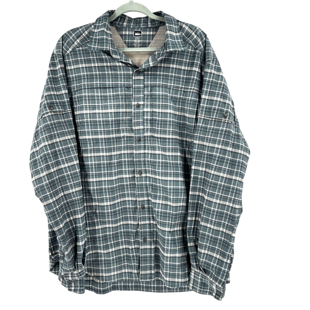 REI Sahara Tech Vented Shirt Men's XL Green Plaid Gorpcore Hiking Outdoor Camp